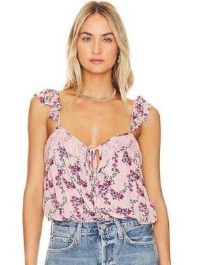 Free People Intimately Pink Floral Bodysuit Ruffle Lace Cottagecore S Petite